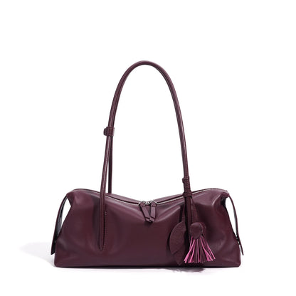 Serene Genuine Leather Elongated Barrel Handbag