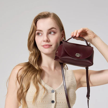 Aura Genuine Leather Turn-Lock Mini Satchel