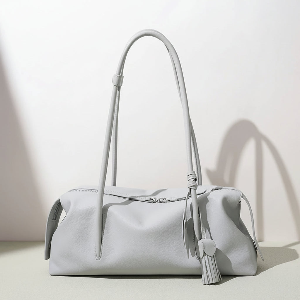 Serene Genuine Leather Elongated Barrel Handbag