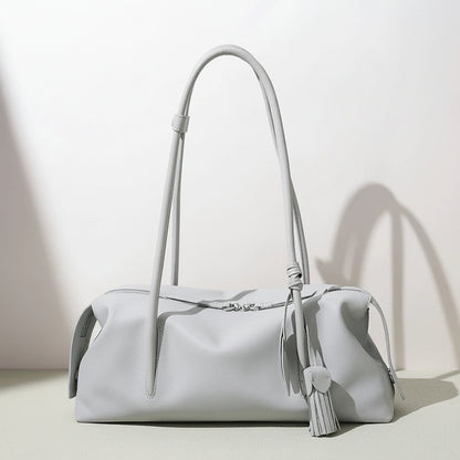 Serene Genuine Leather Elongated Barrel Handbag