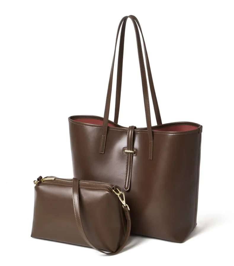 Serene Top Grain Leather Minimalist Oversized Shoulder Bag