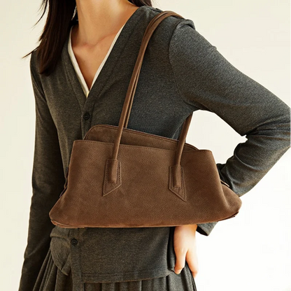 Genuine Leather Modern Curved Shoulder Bag