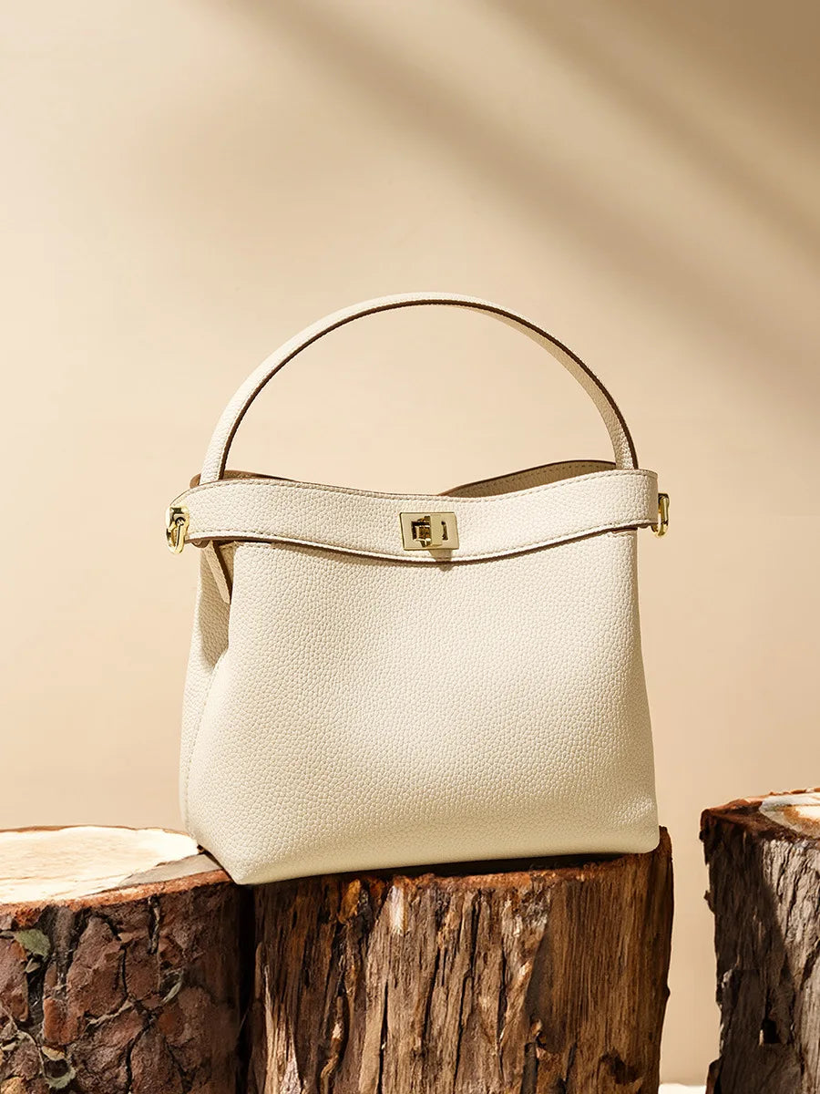 Refined Genuine Leather Signature Bucket Bag
