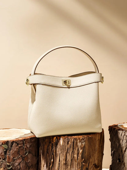 Refined Genuine Leather Signature Bucket Bag