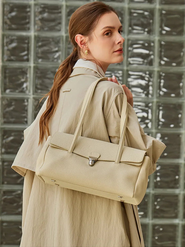 Aura Genuine Leather Lock-Clasp Envelope Bag