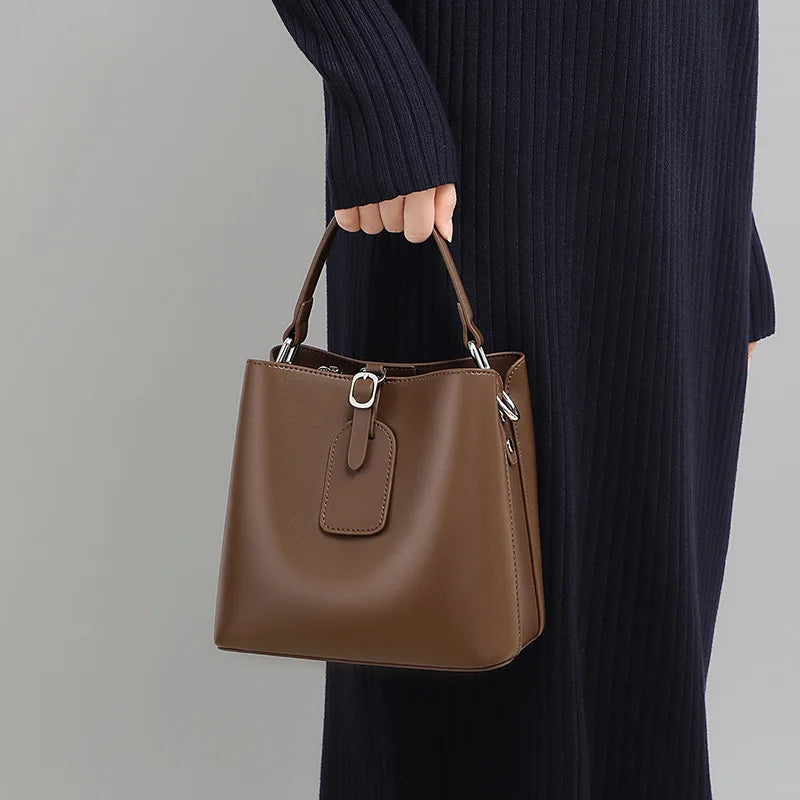 Vanguard Genuine Leather Sculptural Bucket Bag