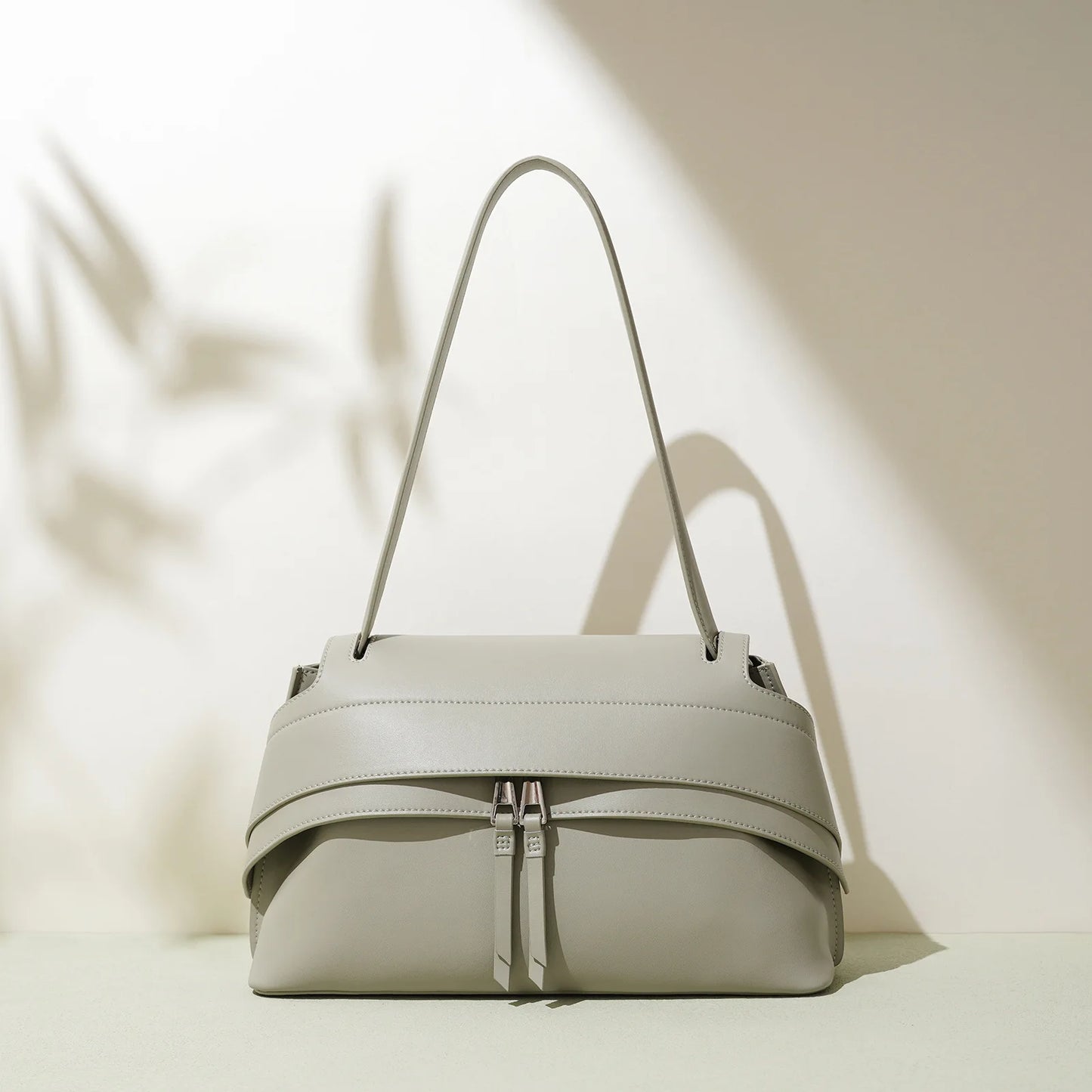 Aura Genuine Leather Twin-Zip Flap Shoulder Bag
