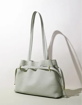 Stellar Genuine Leather Drawstring Pleated Tote