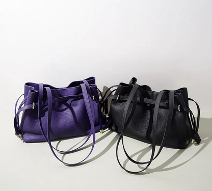 Stellar Genuine Leather Drawstring Pleated Tote