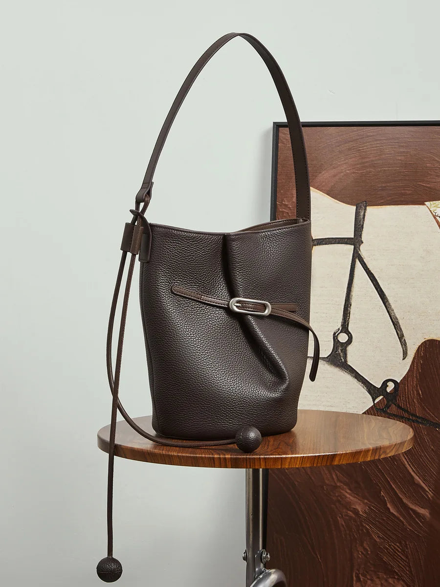 Cascade Genuine Leather Loop Bucket Bag