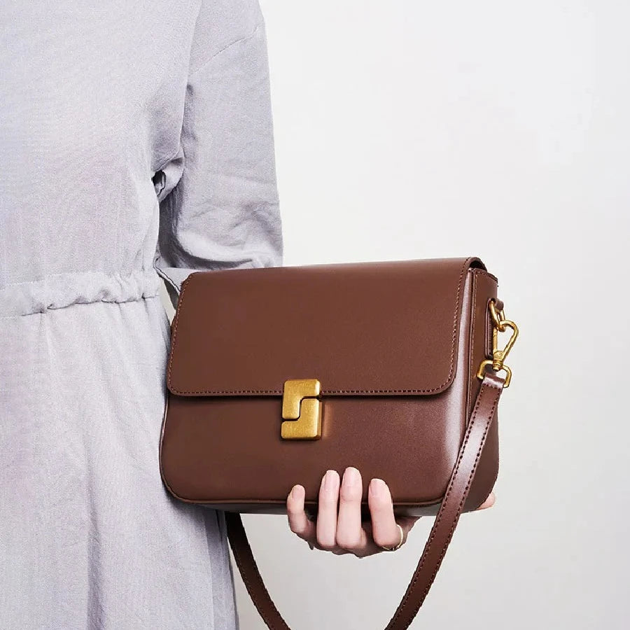 Aura Genuine Leather Luxury Small Square Crossbody Bag