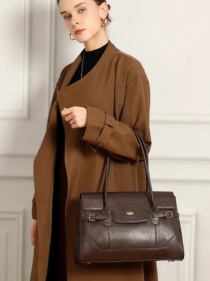 Aura Genuine Leather Side-Buckle Vintage Tote