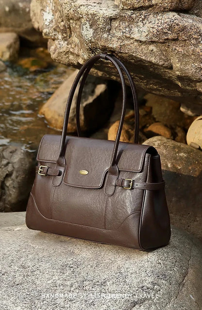 Aura Genuine Leather Side-Buckle Vintage Tote