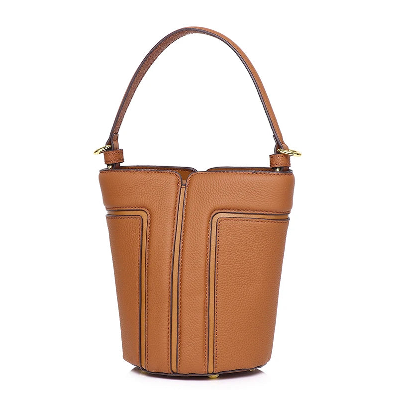 Opulent Genuine Leather Bucket Bag