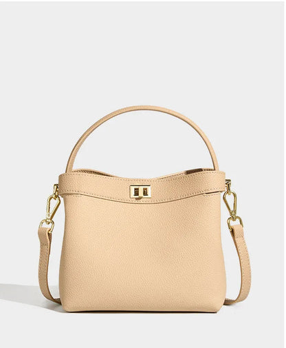 Refined Genuine Leather Signature Bucket Bag