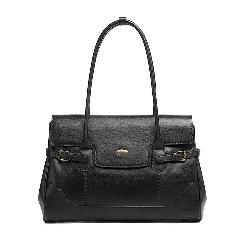 Aura Genuine Leather Side-Buckle Vintage Tote