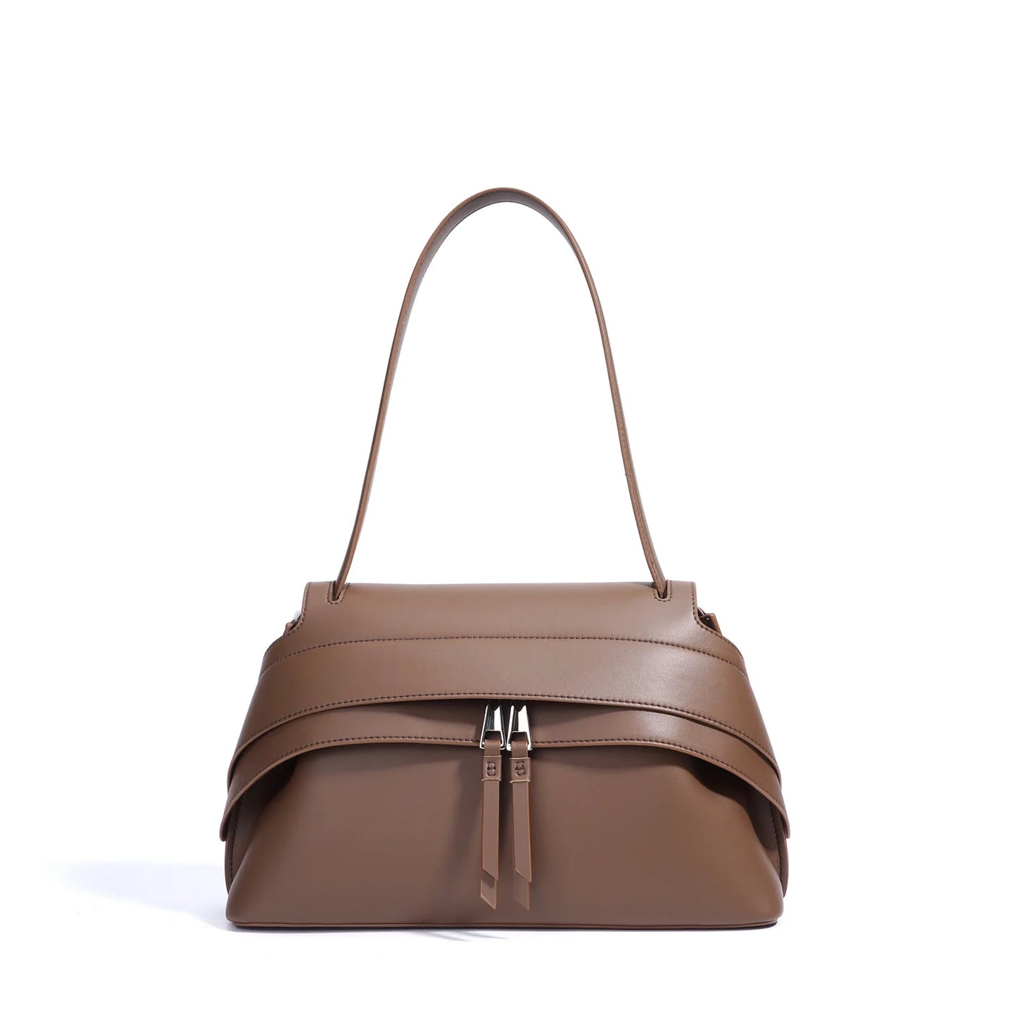 Aura Genuine Leather Twin-Zip Flap Shoulder Bag