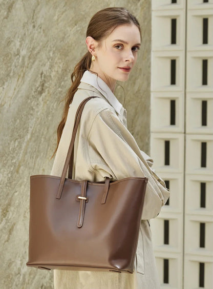 Serene Top Grain Leather Minimalist Oversized Shoulder Bag