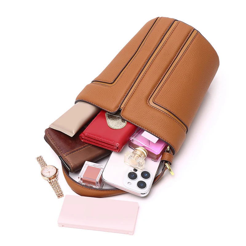 Opulent Genuine Leather Bucket Bag