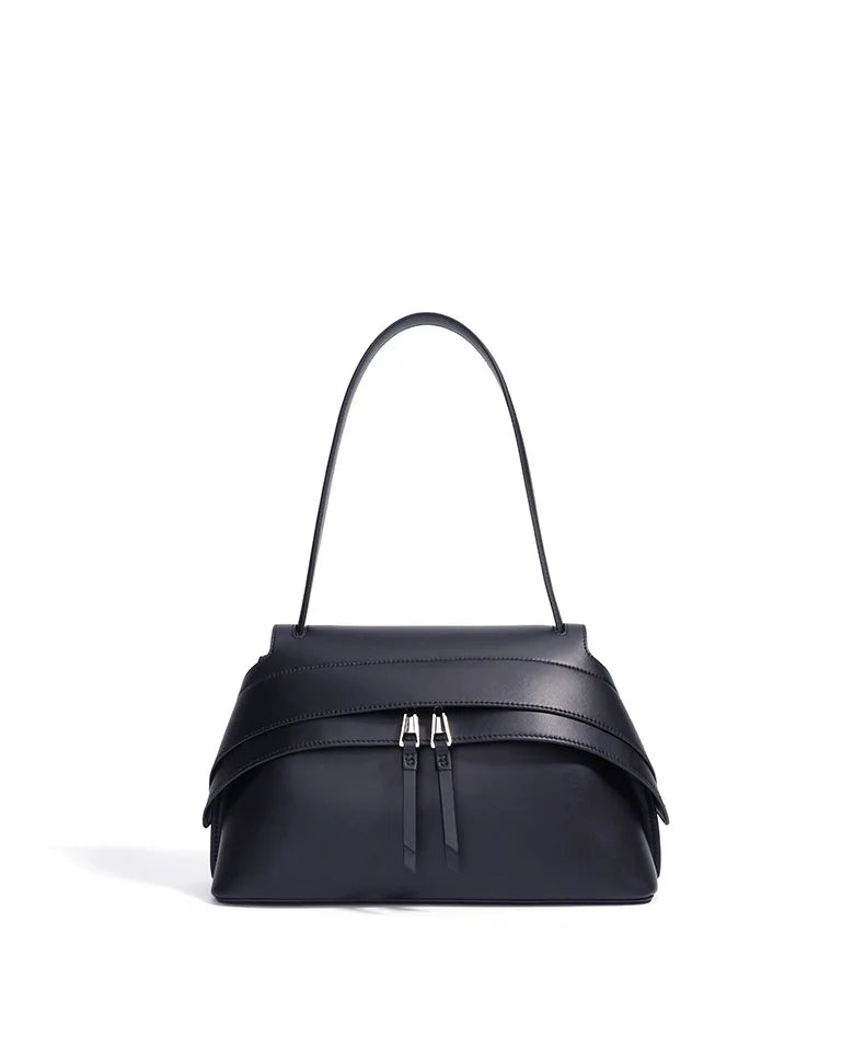 Aura Genuine Leather Twin-Zip Flap Shoulder Bag