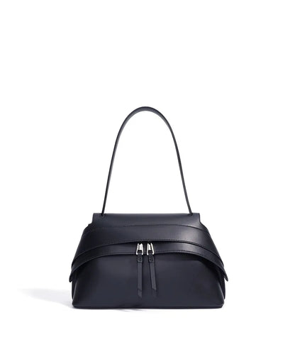 Aura Genuine Leather Twin-Zip Flap Shoulder Bag