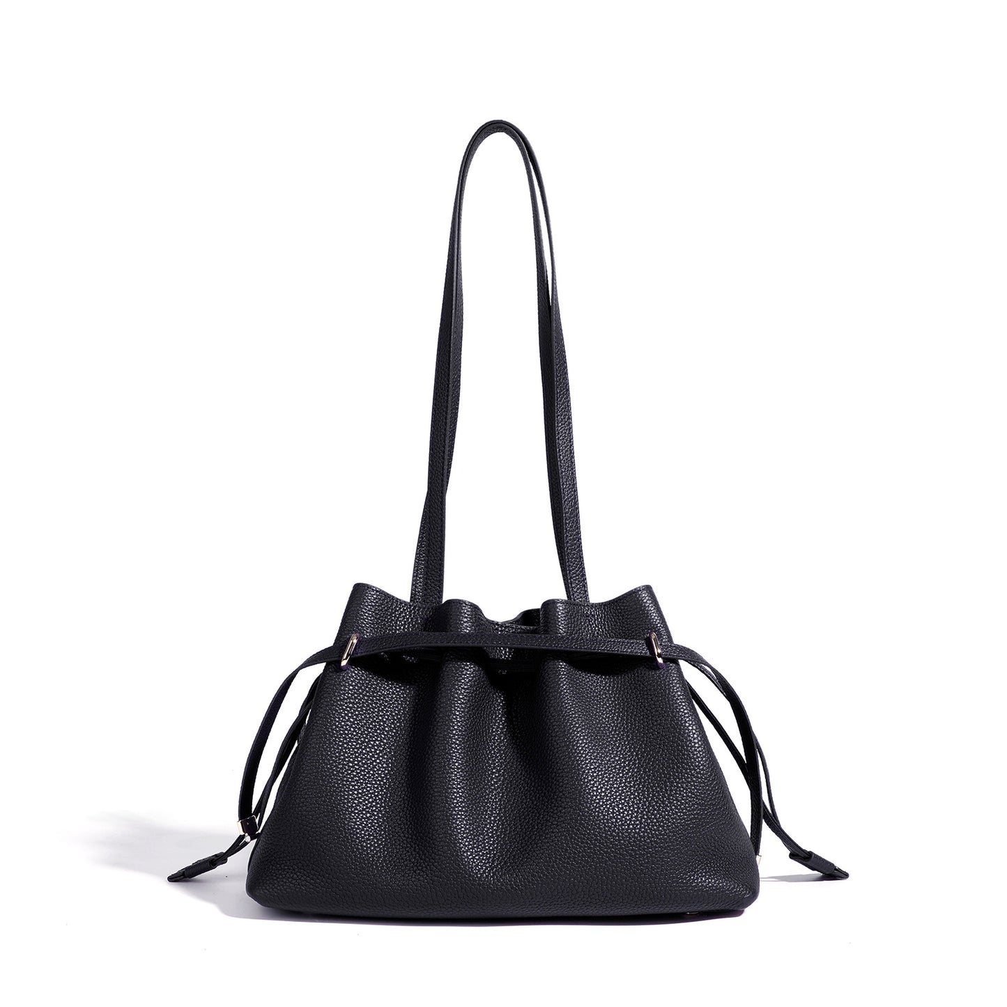 Stellar Genuine Leather Drawstring Pleated Tote