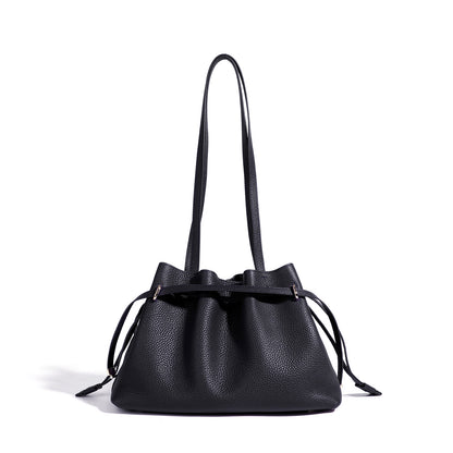 Stellar Genuine Leather Drawstring Pleated Tote