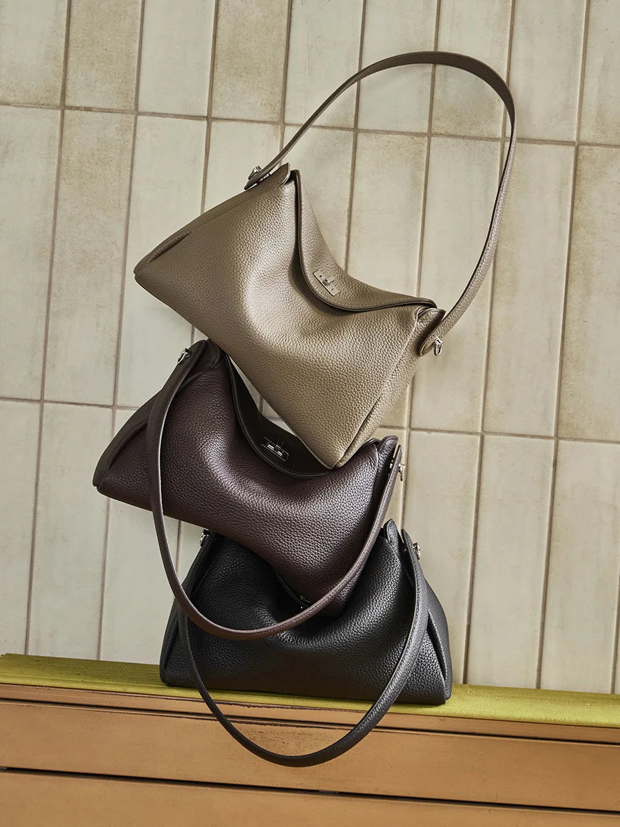 Vesper Genuine Leather Turn-Lock Contour Hobo