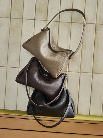 Vesper Genuine Leather Turn-Lock Contour Hobo