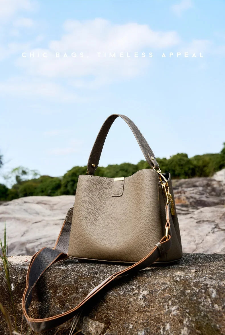 Elite Top Grain Genuine Leather Large Capacity Bucket Bag