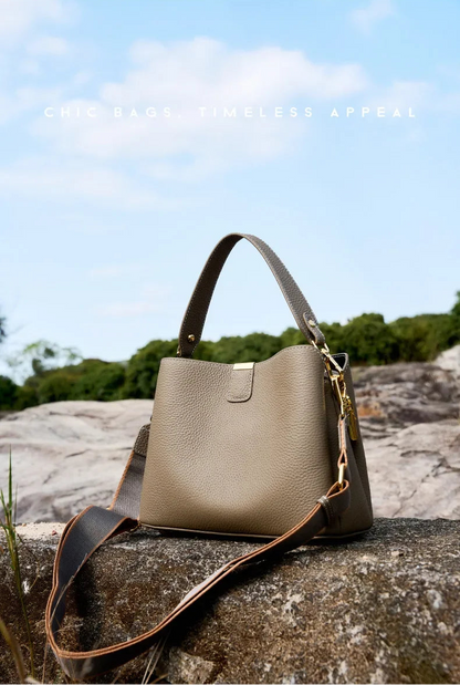 Elite Top Grain Genuine Leather Large Capacity Bucket Bag