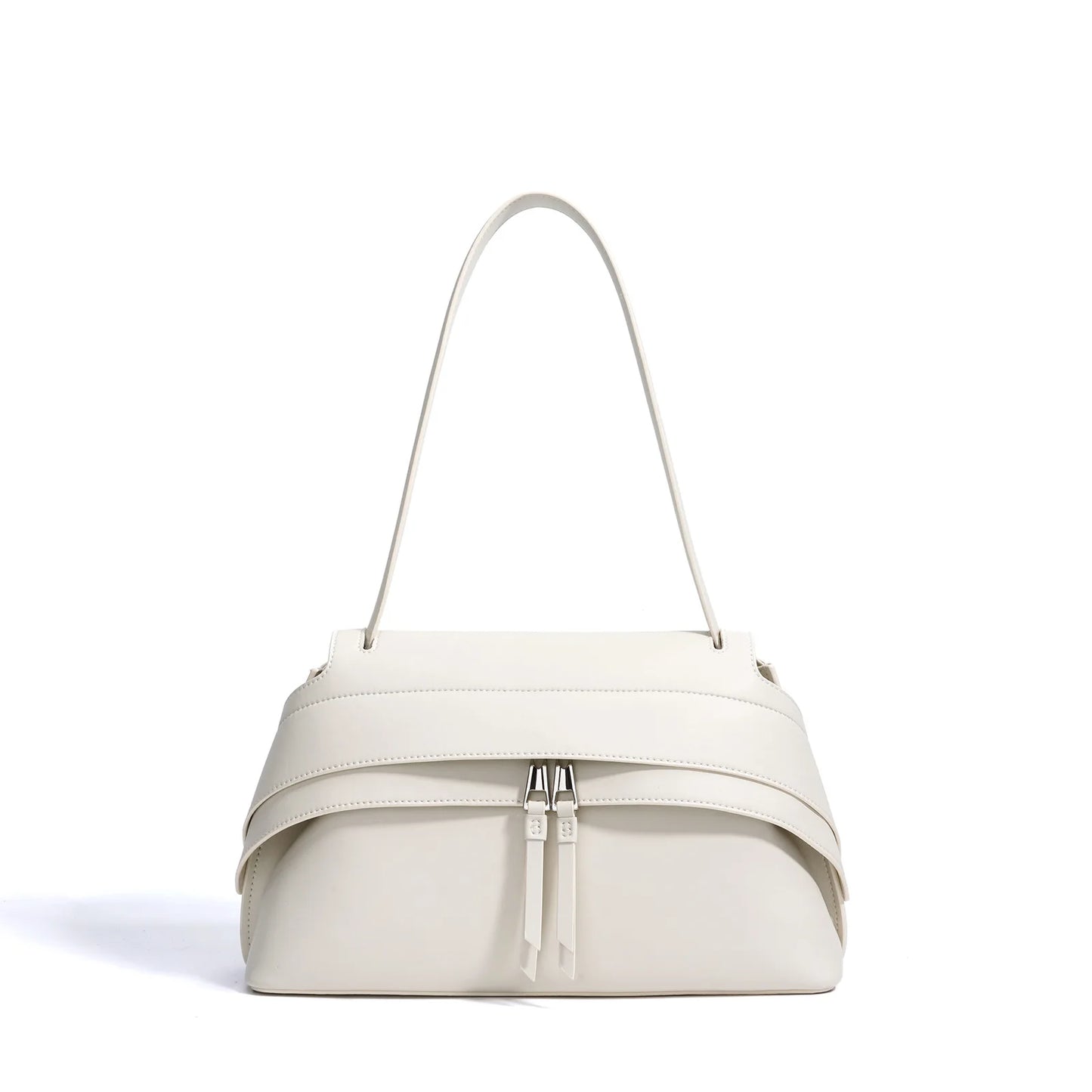 Aura Genuine Leather Twin-Zip Flap Shoulder Bag