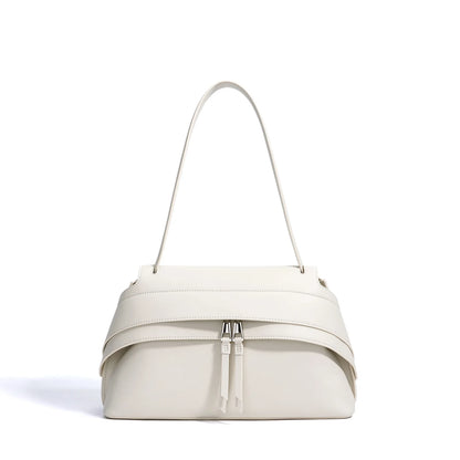 Aura Genuine Leather Twin-Zip Flap Shoulder Bag