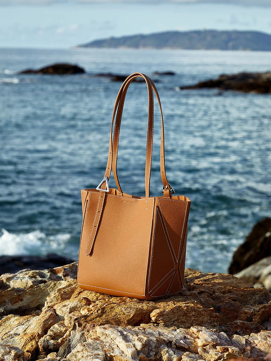 Aura Genuine Leather Geometric Winged Tote