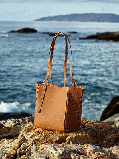 Aura Genuine Leather Geometric Winged Tote