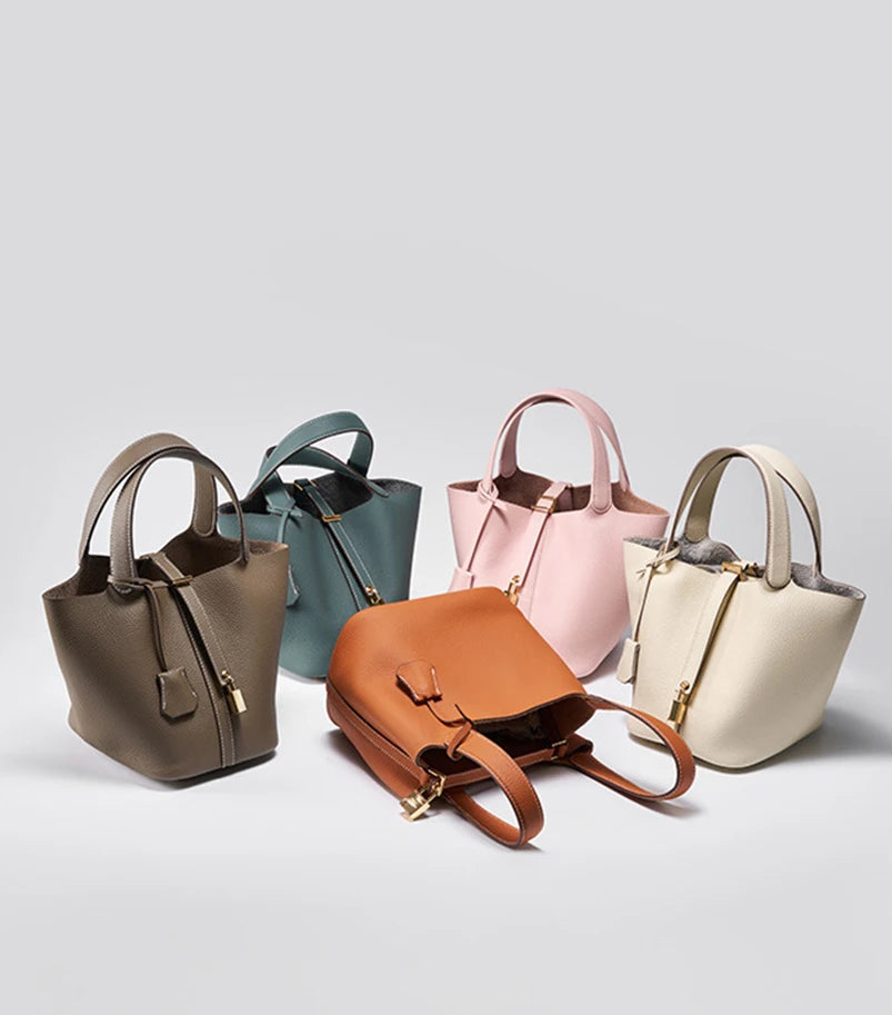 Genuine Leather Luxe Bucket Tote Bag