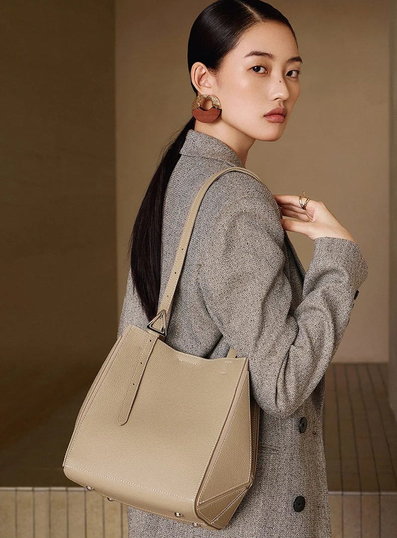 Aura Genuine Leather Geometric Winged Tote