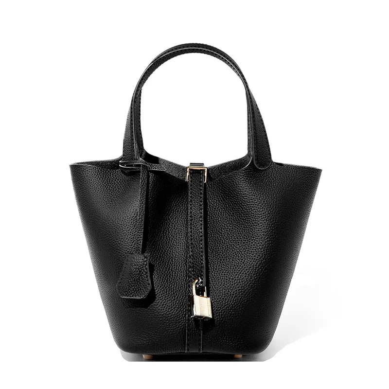 Genuine Leather Luxe Bucket Tote Bag