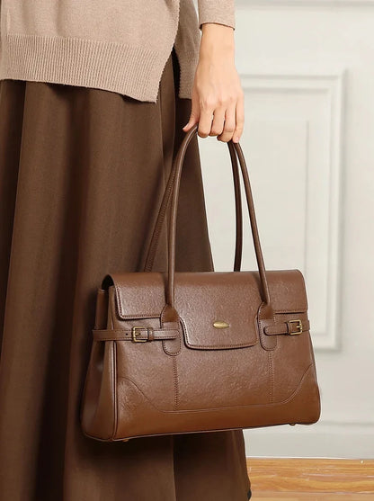 Aura Genuine Leather Side-Buckle Vintage Tote