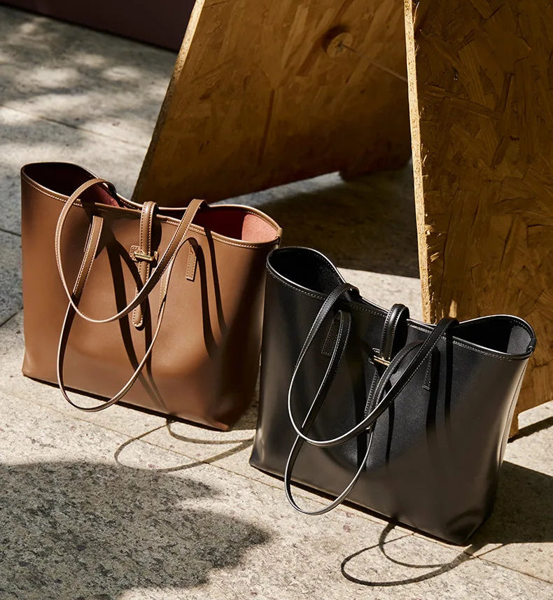 Serene Top Grain Leather Minimalist Oversized Shoulder Bag