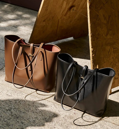 Serene Top Grain Leather Minimalist Oversized Shoulder Bag
