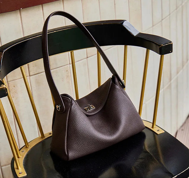 Vesper Genuine Leather Turn-Lock Contour Hobo