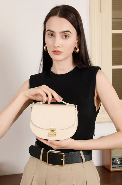Aura Genuine Leather Top-Handle Saddle Bag