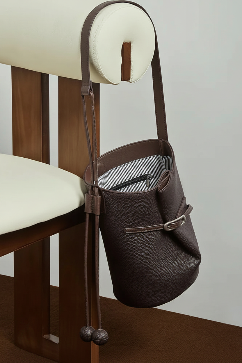 Cascade Genuine Leather Loop Bucket Bag