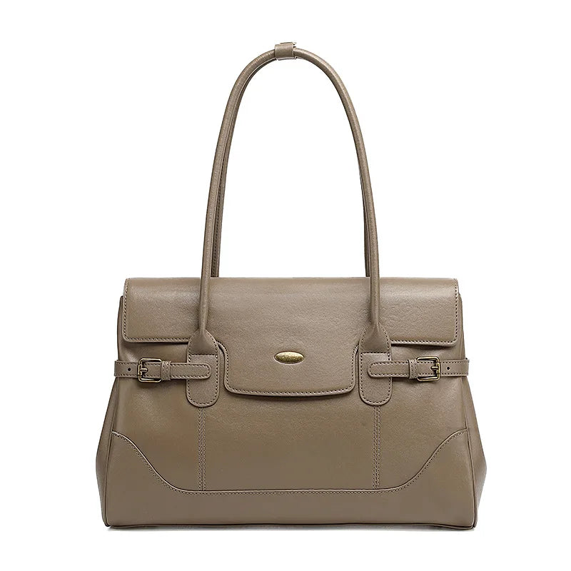 Aura Genuine Leather Side-Buckle Vintage Tote