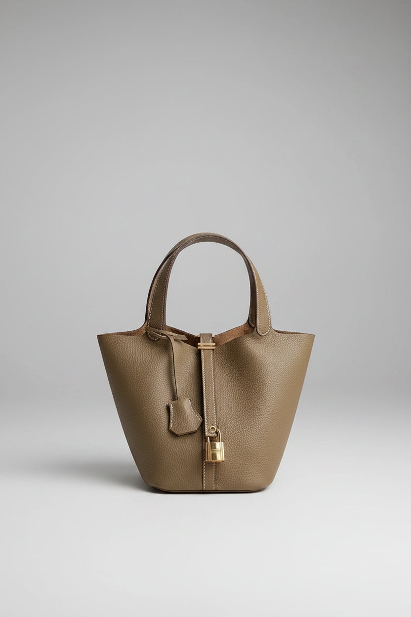 Genuine Leather Luxe Bucket Tote Bag