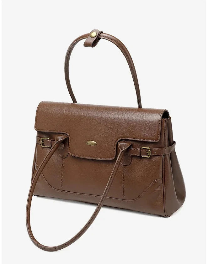 Aura Genuine Leather Side-Buckle Vintage Tote