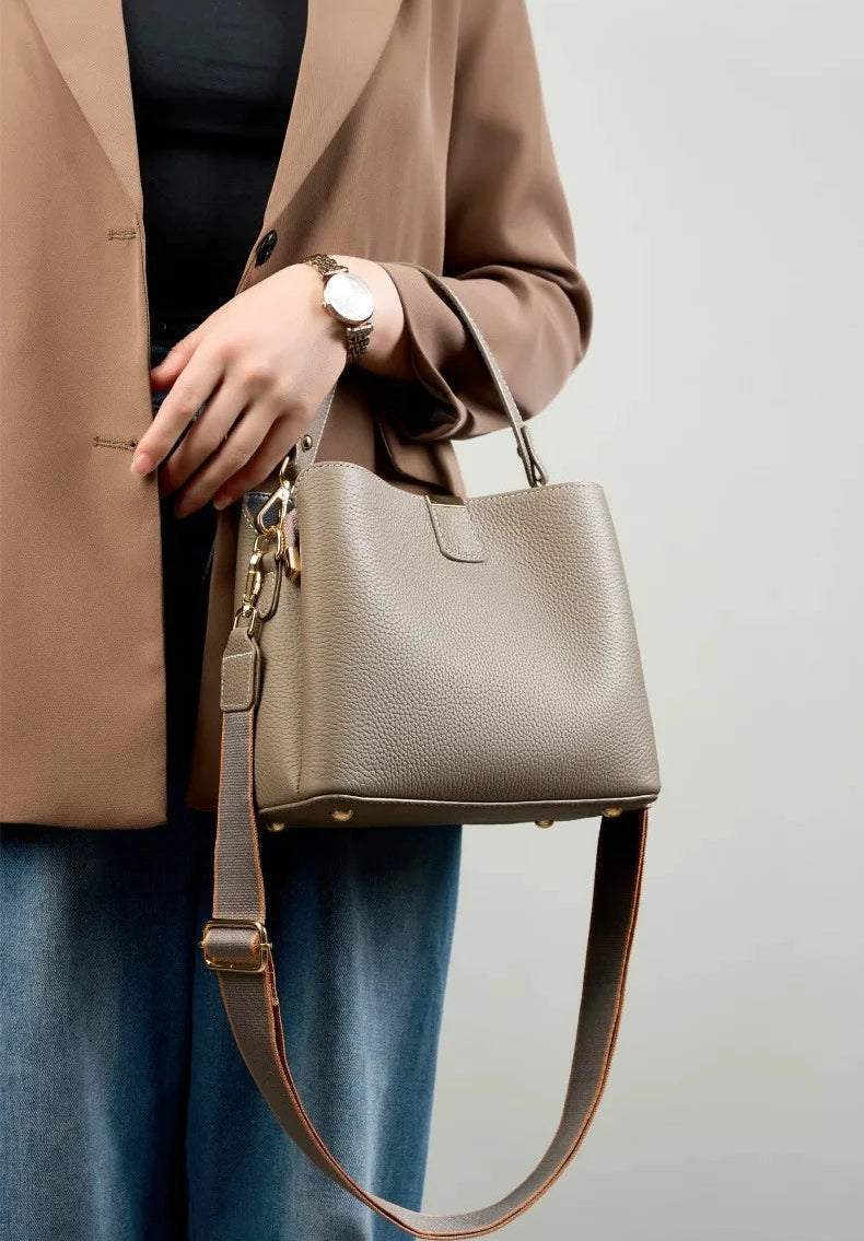 Elite Top Grain Genuine Leather Large Capacity Bucket Bag