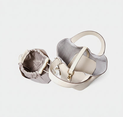 Genuine Leather Luxe Bucket Tote Bag