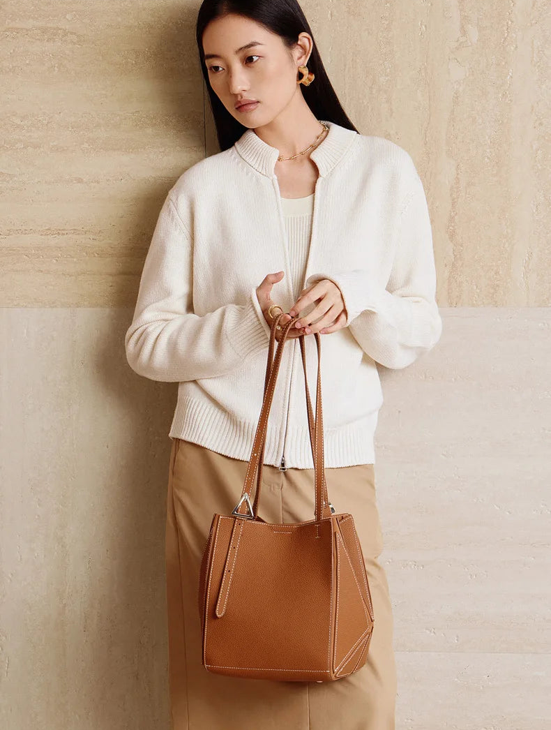 Aura Genuine Leather Geometric Winged Tote